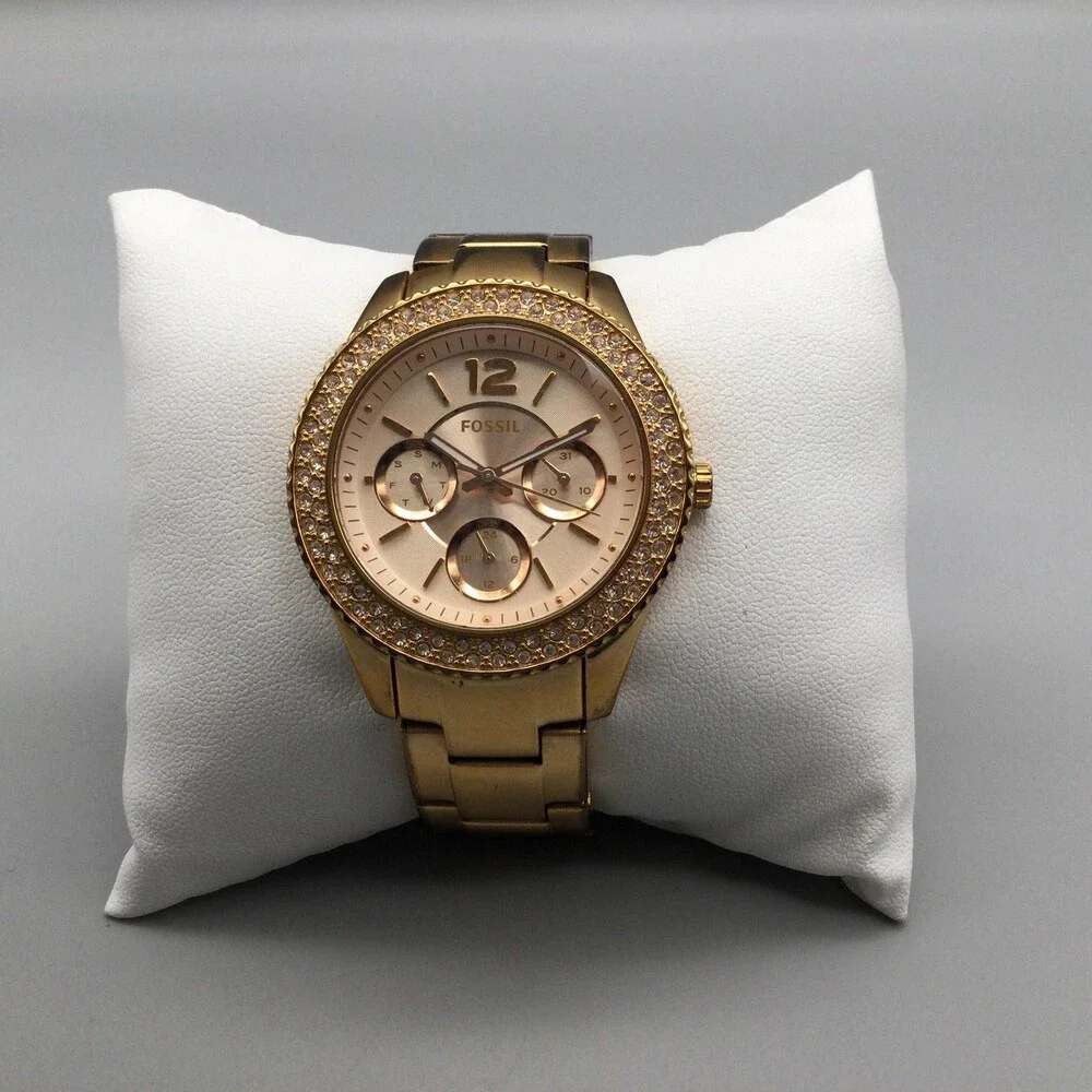 Fossil ES3590 Womens Watch 38mm Rose Gold Tone Crystals New Battery 6